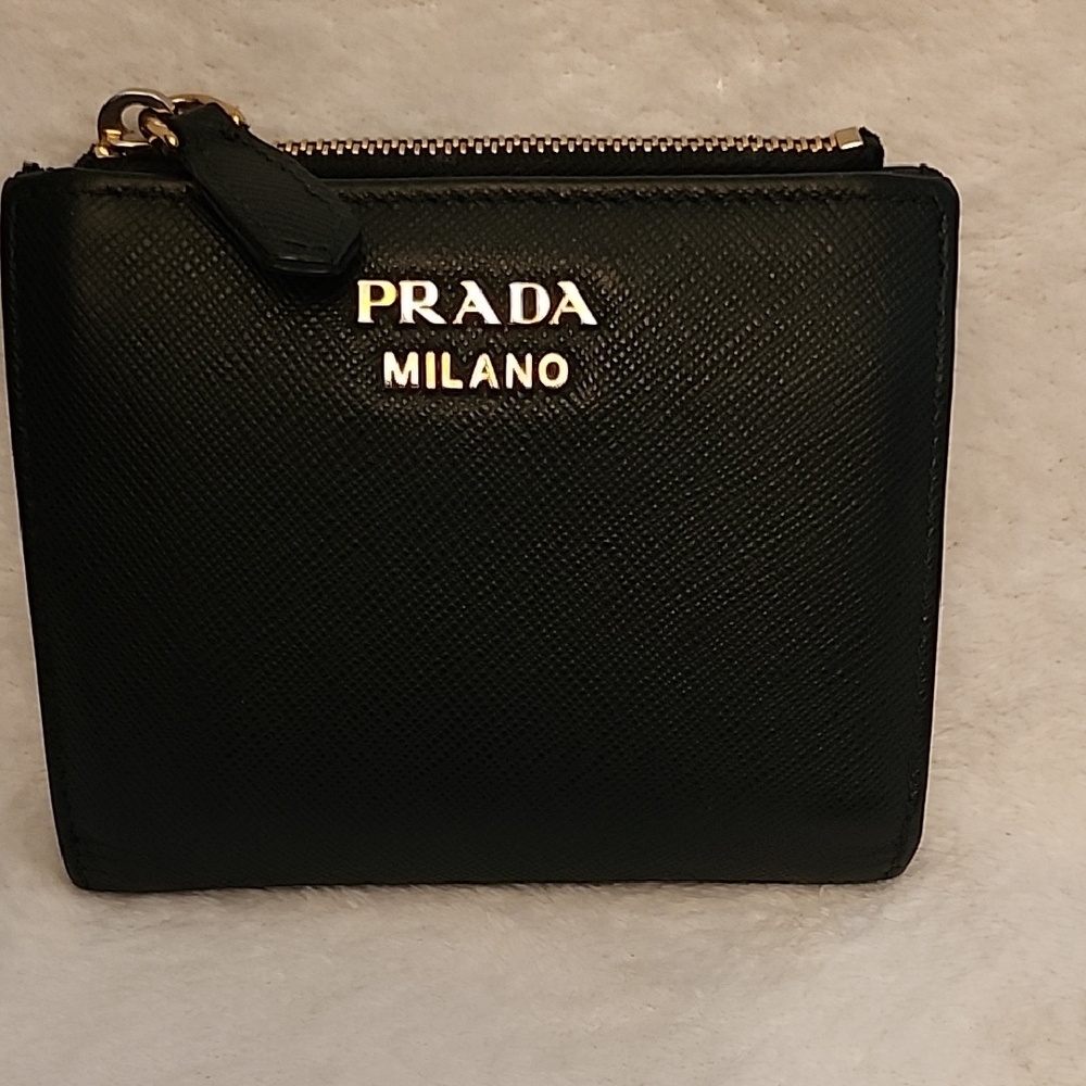Prada Saffiano Leather Wallet Black/Red Good Shape